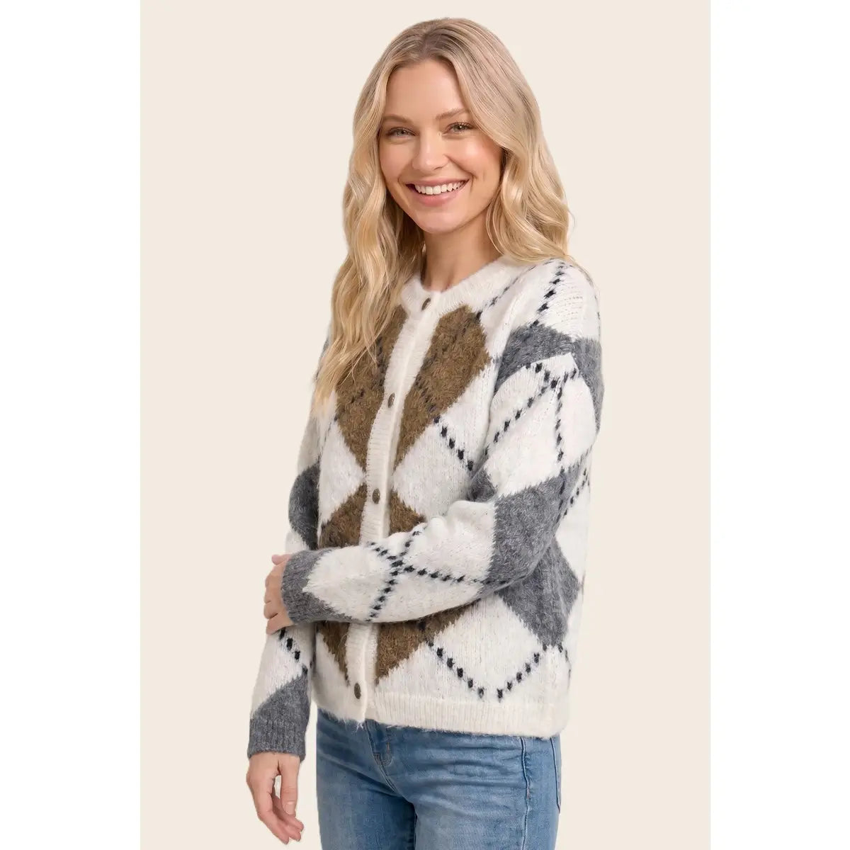 Argyle Button Down Sweater Cardigan