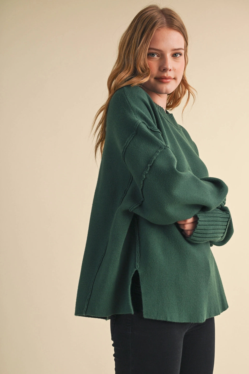 Drop Shoulder Long Sleeve Ribbed Sweater