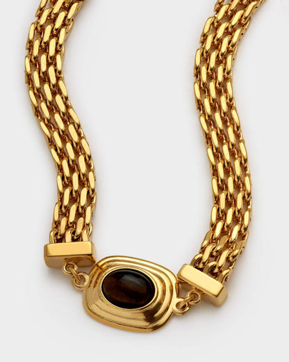 Tiger's Eye Waterproof Gold Button Bracelet