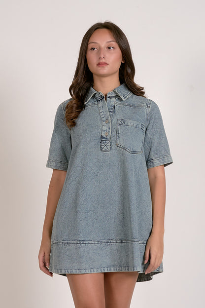 Denim Wash Collared Dress