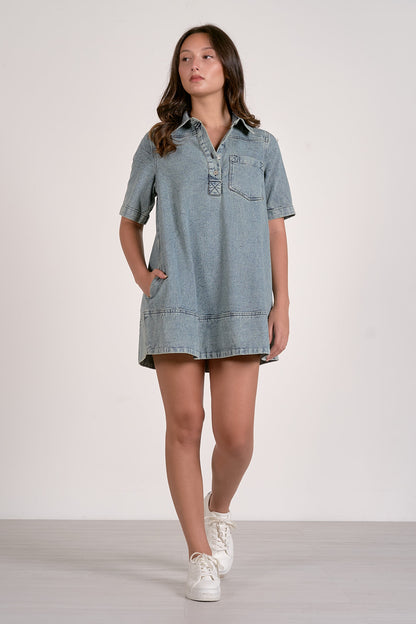 Denim Wash Collared Dress