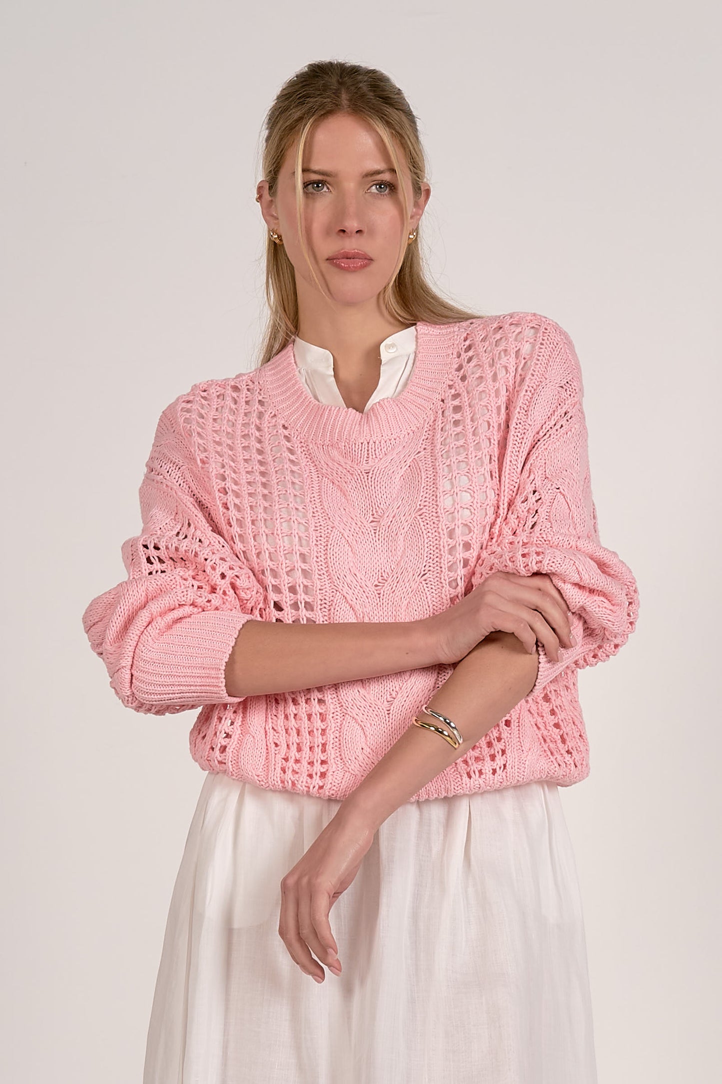 Open Knit Crewneck Sweater