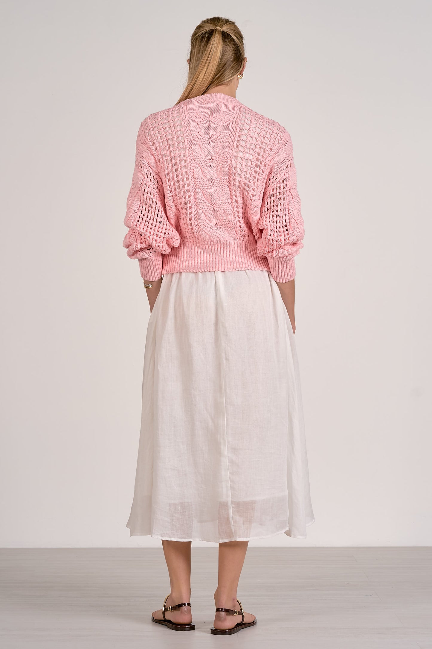 Open Knit Crewneck Sweater