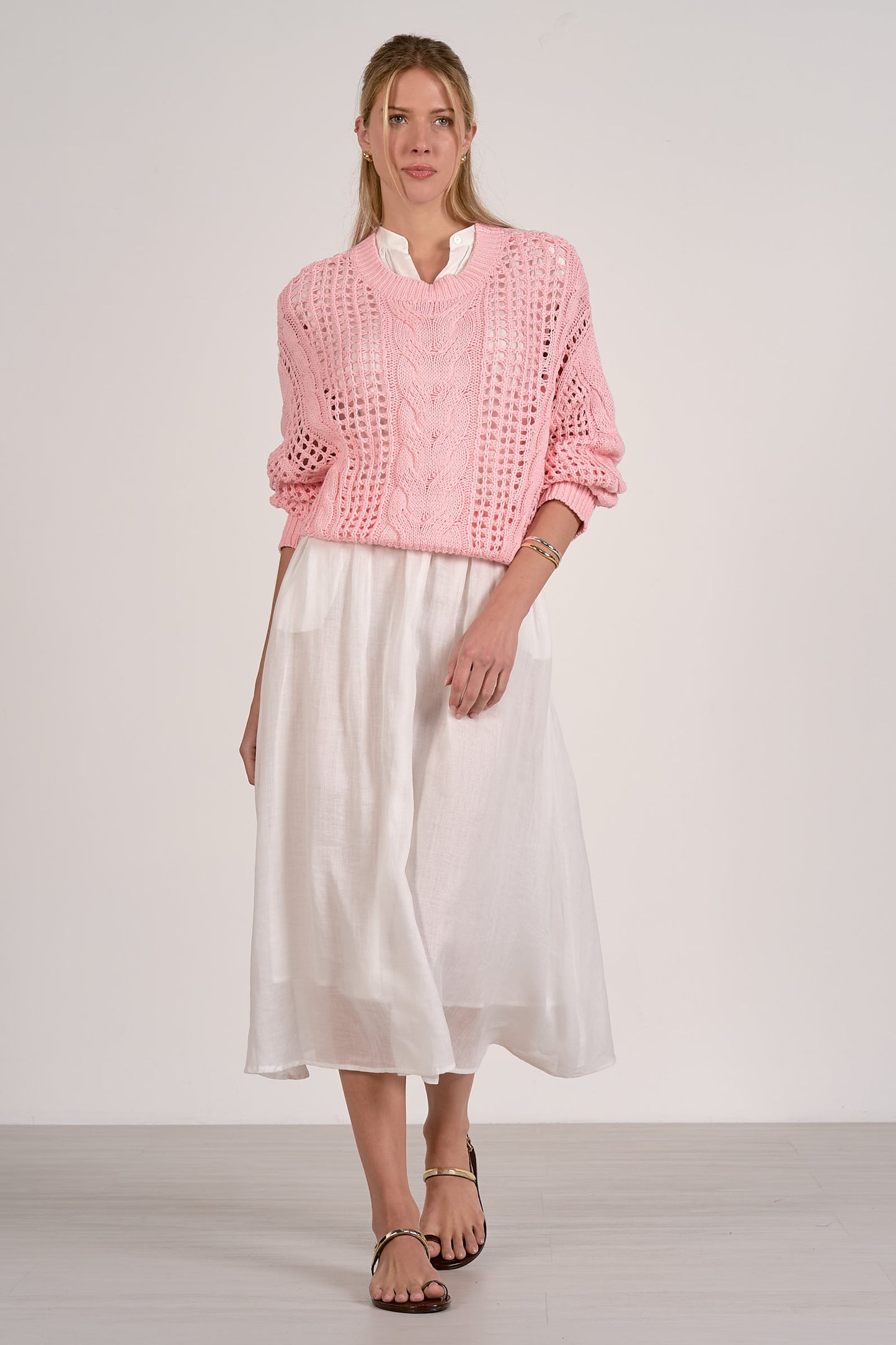 Open Knit Crewneck Sweater