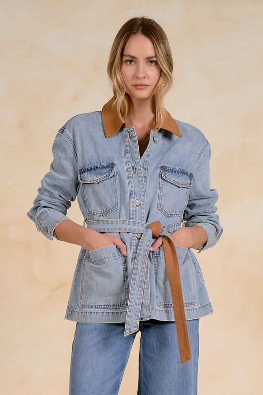 Collared Denim Jacket with Front Pockets