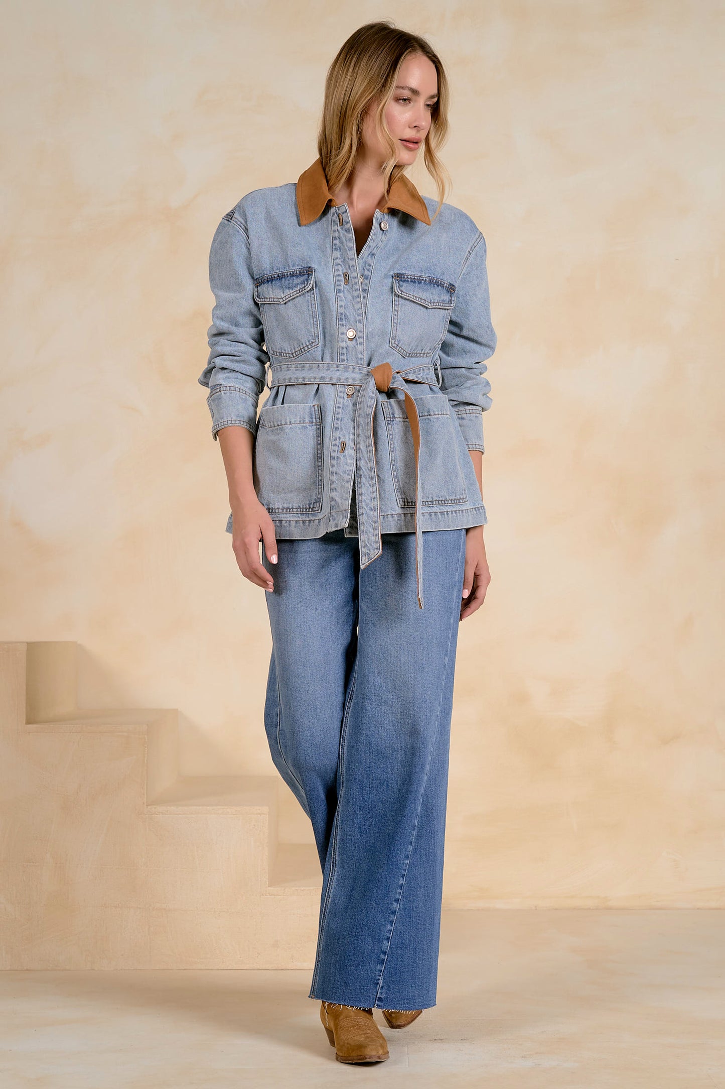 Collared Denim Jacket with Front Pockets