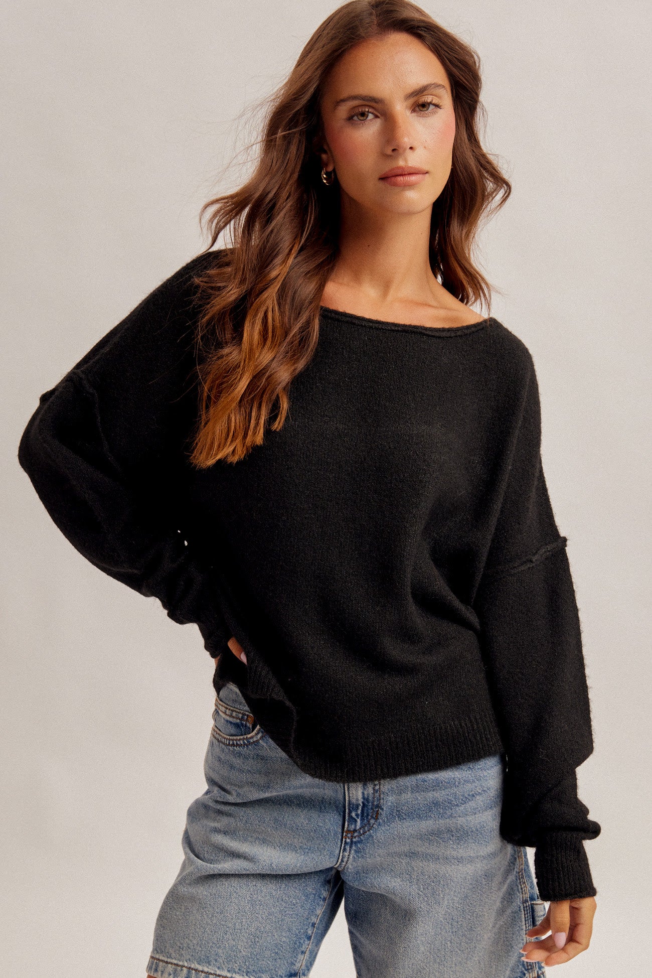 Roll-Edge Overfit Cashmere Touch Sweater