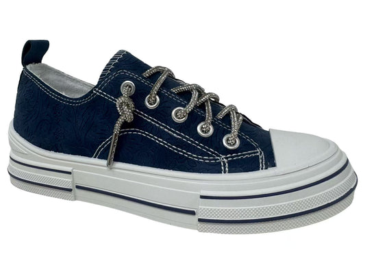 Navy Aman Tooled Shoes