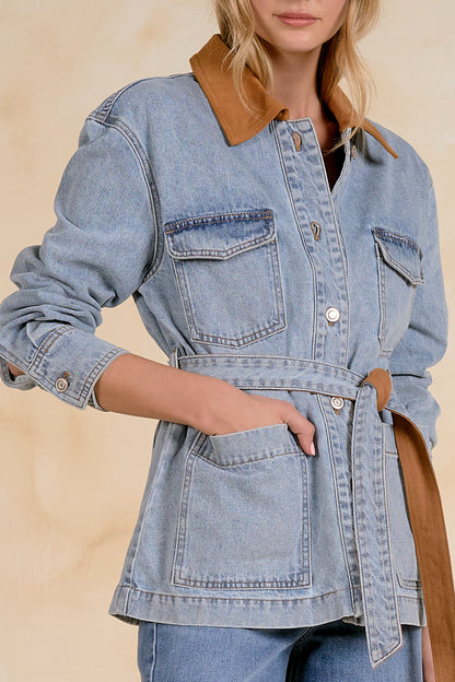 Collared Denim Jacket with Front Pockets
