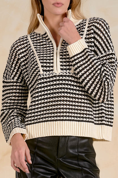 Quarter Zip Open Knit Sweater