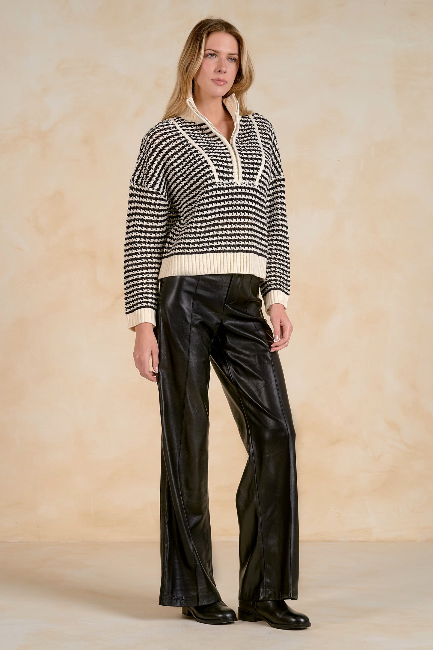 Quarter Zip Open Knit Sweater