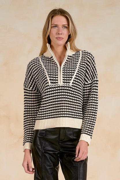 Quarter Zip Open Knit Sweater