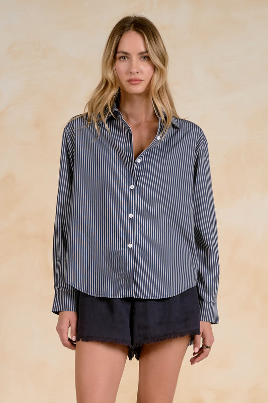 Long Sleeve Open Back Button-Up Shirt