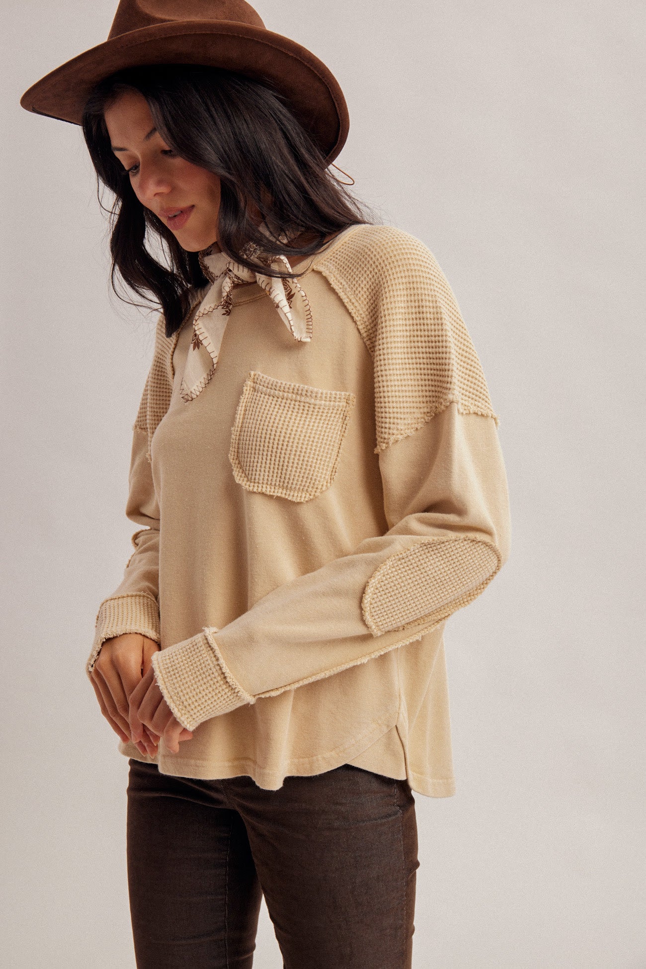Waffle Fabric Mixed Mineral Washed Terry Top