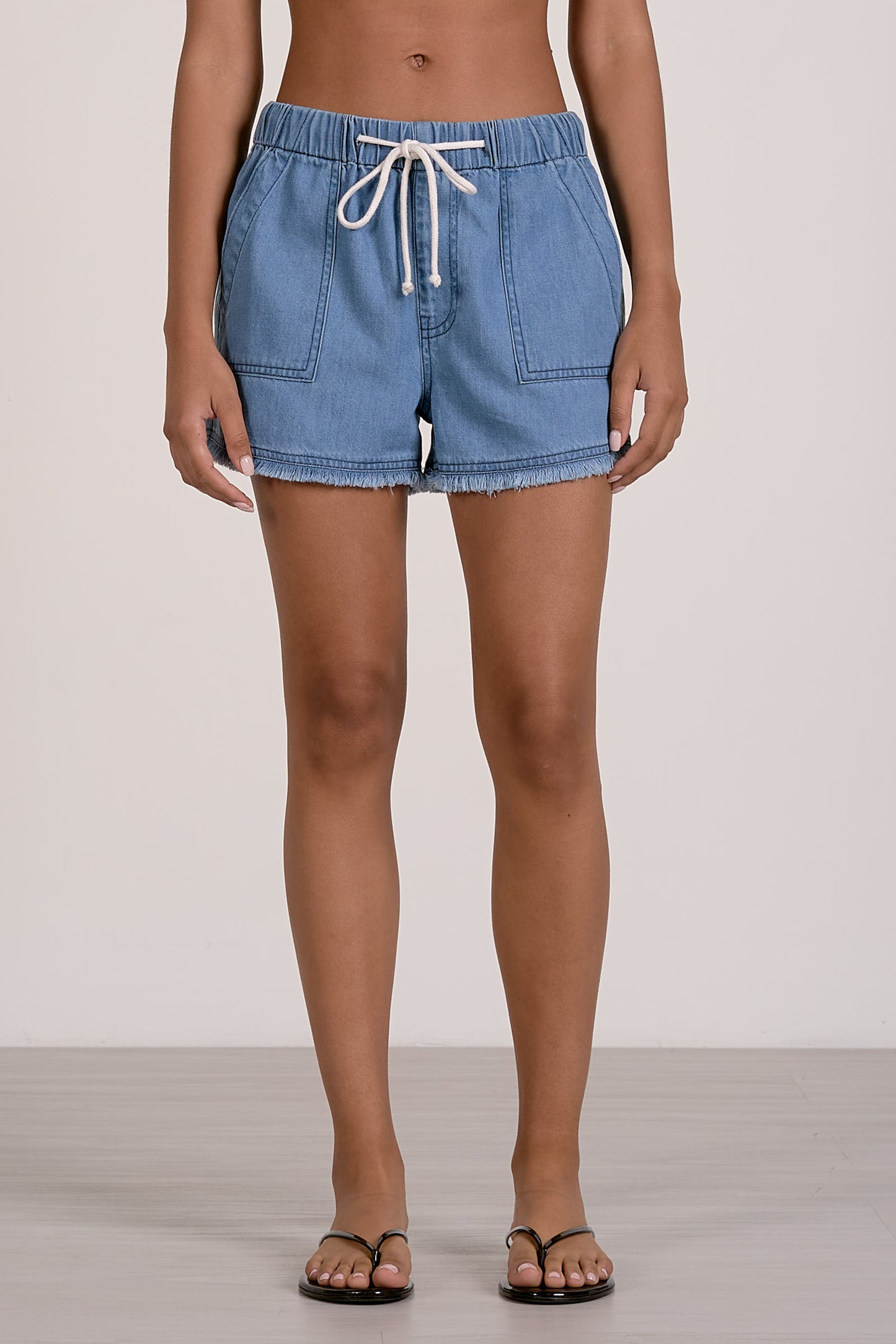 Dark Blue Elastic Frayed Shorts