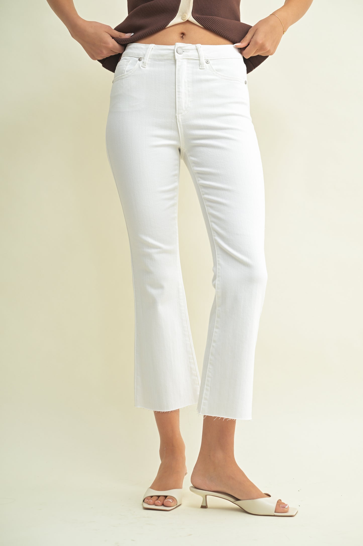 White High Rise Cropped Kick Flare