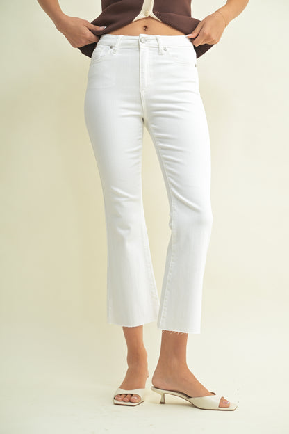 White High Rise Cropped Kick Flare