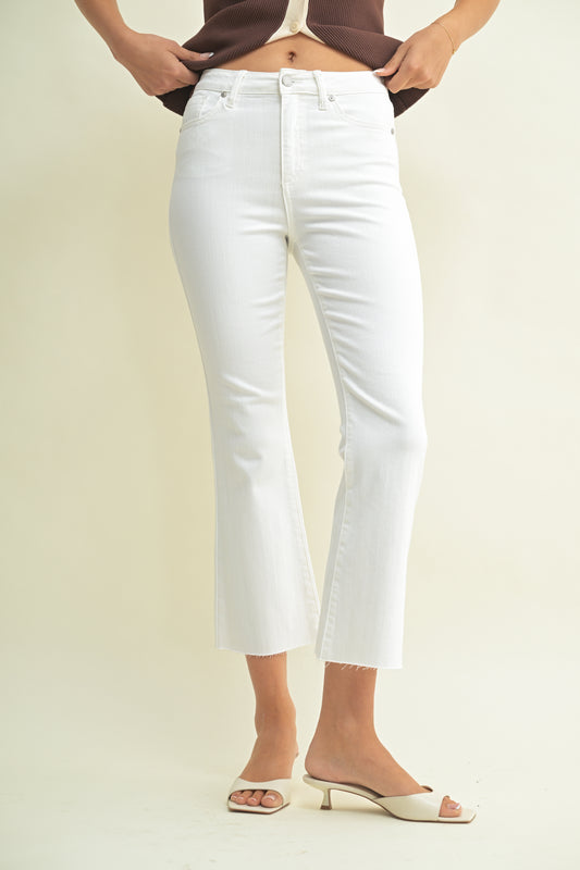 White High Rise Cropped Kick Flare