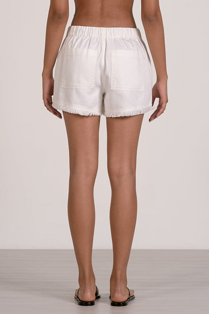 White Elastic Frayed Shorts
